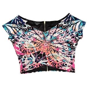 Bebe Multicolor Abstract Wrap Front Crop Top Size S